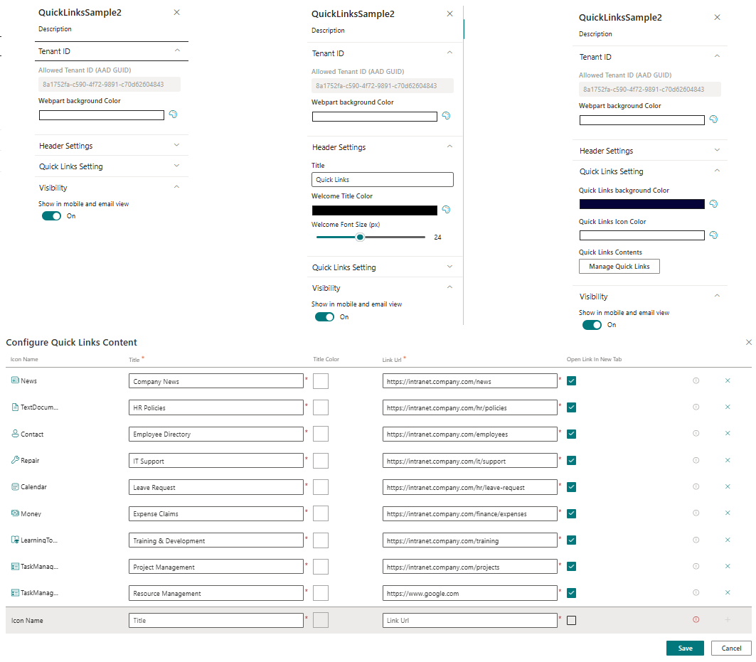 SharePoint Quick Link SPFX Webpart Configration